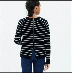 Madewell Palisade Black Zip Striped Sweater made of 100% Merino Wool